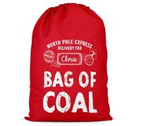 Purple Print House Funny Bag Of Coal Christmas Sack - Custom Name Kids Gift Bag - North Pole Express Delivery - Festive Present Sack for Boys and Girls, L, Red