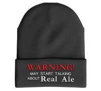 Purple Print House Funny Beer Hat - Warning May Start Talking Real Ale - Pubs Village Drinking Drinker Beanie for Men Women, One Size, Charcoal