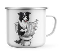 Purple Print House Funny Border Collie Enamel Mug - Border Collie Toilet Reading Newspaper Humour Gift Men Women Cup