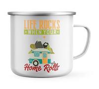 Purple Print House Funny Campervan Enamel Mug Gifts For Women Life Rocks When Your Home Rolls Tea Coffee Camping Cup