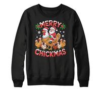 Purple Print House Funny Chicken Christmas Jumper for Kids - Merry Chickmas Festive Santa and Chickens Design Girls Boys Xmas Sweater Gift, 9-11 Years, Black