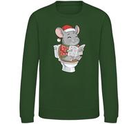 Purple Print House Funny Christmas Chinchilla Kids Sweatshirt - Sat on Toilet Reading Paper Design - Xmas Jumper for Son or Daughter - Boys Girls Festive Sweater Gift, 7-8 Years, Bottle Green