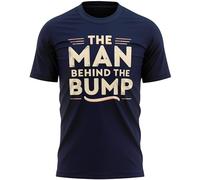 Purple Print House Funny Dad to Be T Shirt The Man Behind The Bump Top for Expectant Fathers Birthday Present, M, Navy