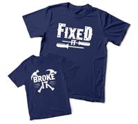 Purple Print House Funny Fathers Day Matching Baby T Shirt Fixed It Broke Set for Daddy Son Boys Gift UK, 0-3 Months, Navy