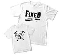 Purple Print House Funny Fathers Day Matching Baby T Shirt Fixed It Broke Set for Daddy Son Boys Gift UK, 0-3 Months, White