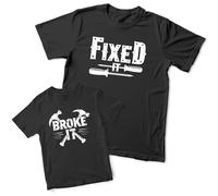 Purple Print House Funny Fathers Day Matching Baby T Shirt Fixed It Broke Set for Daddy Son Boys Gift UK, 0-3 Months, Black