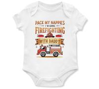 Purple Print House Funny Firefighting with Daddy Babygrow Pack My Nappies Baby Vest Father's Day Gift for Firefighter Dads, 12-18 Months, White