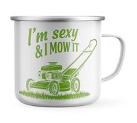 Purple Print House Funny Gardening Enamel Mug I'm Sexy & I Mow It Metal Cup for Gardeners Lawn Mower Joke Gift Fathers Day Birthay Present