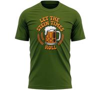 Purple Print House Funny German Festival T Shirt Mens Let The Stein Times Roll Large Stein and Beer Grain Graphic Tee October Oktoberfest Top, M, Military Green
