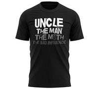 Purple Print House Funny Gifts for Uncle - Mens Uncle The Man The Myth The Bad Influence T Shirt - Funny Birthday Gift for Best Uncle Ever - from Niece or Nephew, L, Black