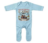 Purple Print House Funny Golfing with Daddy Baby Romper Suit Pack My Nappies Father's Day Birthday Gift for Golfer Dads, 0-3 Months, Light Blue