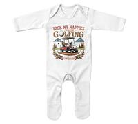 Purple Print House Funny Golfing with Daddy Baby Romper Suit Pack My Nappies Father's Day Birthday Gift for Golfer Dads, 0-3 Months, White
