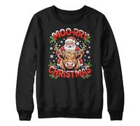 Purple Print House Funny Highland Cow Christmas Jumper for Kids - Moo-rry Christmas Festive Santa Design Girls Boys Xmas Sweater Gift, 12-13 Years, Black