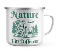 Purple Print House Funny Hiking Toad Enamel Mug - Nature Just Hits Different Metal Tea Coffee Cup for Hikers and Backpackers - Outdoor Lover Gift - 12oz
