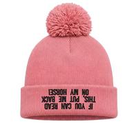 Purple Print House Funny Horse Riding Bobble Hat for Kids - Embroidered If You Can Read This Please Put Me Back On My Horse!! - Girls Equestrian Stable, One Size, Dusty Pink