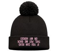 Purple Print House Funny Horse Riding Bobble Hat for Kids - Embroidered If You Can Read This Please Put Me Back On My Horse!! - Girls Equestrian Stable, One Size, Black
