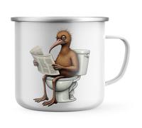 Purple Print House Funny Kiwi Enamel Mug - Kiwi On Toilet Reading Newspaper Design - Humour Gift for Men Women Camping Outdoor Cup