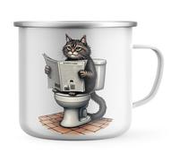 Purple Print House Funny Maine Coon Enamel Mug - Maine Coon On Toilet Reading Newspaper Design - Humour Gift for Men Women Camping Outdoor Cup