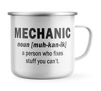 Purple Print House Funny Mechanic Enamel Mug, Mechanic Definition, Mechanic Gifts for Him, Dad Grandad Birthday Automotive Gift, Car Garage Metal Coffee Cup for Hiker, One Size, White