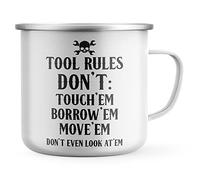 Purple Print House Funny Mechanic Enamel Mug, Tool Rules, Workshop Gifts for Him, Dad Grandad Birthday Automotive Gift, Car Garage Metal Coffee Cup for Hiker, One Size, White
