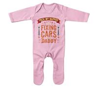 Purple Print House Funny Mechanic Rompersuit for Babies Pack My Nappies Daddy Design Baby Gift Fathers Day Sleepsuit, 3-6 Months, Light Pink