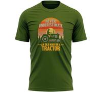 Purple Print House Funny Old Farmer T Shirt Never Underestimate an Old Man On A Tractor for Him Dad Grandad, L, Military Green