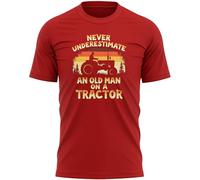 Purple Print House Funny Old Man Farming T Shirt Never Underestimate an Old Man On A Tractor Fathers Day Birthday Gift, 3XL, Red
