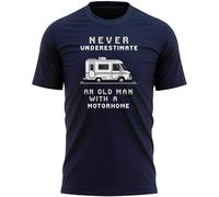Purple Print House Funny Old Man Motorhome T Shirt Never Underestimate an Old Man with A Motorhome Fathers Day Birthday Gift, M, Navy