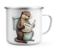 Purple Print House Funny Otter Enamel Mug - Otter On Toilet Reading Newspaper Design - Humour Gift for Men Women Camping Outdoor Cup
