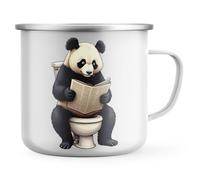 Purple Print House Funny Panda Enamel Mug - Cute Panda Sitting on Toilet Cartoon Illustration Gift for Men Women Outdoor Cup