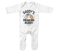 Purple Print House Funny Personalised Romper Suit Baby Boy Girl Daddy's Drinking Buddy Babies Sleepsuit, 0-3 Months, White