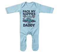 Purple Print House Funny Racing With Daddy Baby Romper Suit Pack My Nappies Sleepsuit Humorous for New Dads, 3-6 Months, Light Blue