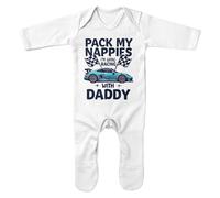 Purple Print House Funny Racing with Daddy Baby Romper Suit Pack My Nappies Sleepsuit Humorous for New Dads, 0-3 Months, White