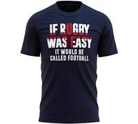 Purple Print House Funny Rugby T Shirt Mens England Flag If Rugby was Easy It Would Be Called Football Top Tee English Supporter, XL, Navy