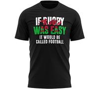 Purple Print House Funny Rugby T Shirt Mens Wales Flag If Rugby was Easy It Would Be Called Football Top Tee Cymru Supporter, L, Black