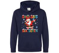 Purple Print House Funny Santa Six Seven Hoodie Dabbing Santa Meme Xmas Hooded Top Boys Girls Father Christmas 6 7 Viral Trend Top, 9-11 Years, Navy