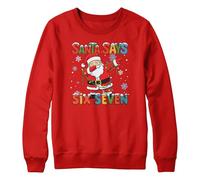 Purple Print House Funny Santa Six Seven Sweatshirt Dabbing Santa Meme Xmas Jumper Boys Girls Gift - Father Christmas 6 7 Viral Trend Top, 3-4 Years, Red