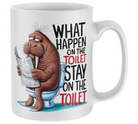 Purple Print House Funny Seal Mug What Happen On The Toilet Stay On The Toilet Men Women Birthday Christmas Coffee Tea Cup Gift