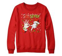 Purple Print House Funny Six Seven Kids Christmas Sweatshirt - 6 7 Trend Xmas Jumper for Son or Daughter - Boys Girls Viral Meme Sweater - Festive Holly Presents Candy Cane Design, 9-11 Years, Red