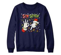 Purple Print House Funny Six Seven Kids Christmas Sweatshirt - 6 7 Trend Xmas Jumper for Son or Daughter - Boys Girls Viral Meme Sweater - Festive Holly Presents Candy Cane Design, 7-8 Years, Navy