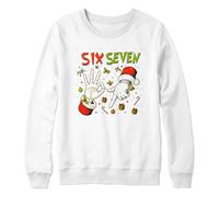Purple Print House Funny Six Seven Kids Christmas Sweatshirt - 6 7 Trend Xmas Jumper for Son or Daughter - Boys Girls Viral Meme Sweater - Festive Holly Presents Candy Cane Design, 7-8 Years, White