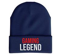 Purple Print House Gaming Legend Funny Beanie Hat, Gifts for Boys Mens Gamer Gift Video Game Retro (Navy Blue)