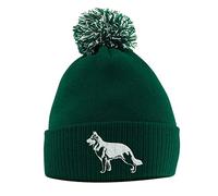 Purple Print House German Shepherd Bobble Hat - German Shepherd Beanie Hat with Bobble - Christmas Alsatian Dog Lover Gift Idea for Men Women Kids, One Size, Bottle Green