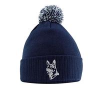 Purple Print House German Shepherd Hat - Bobble Beanie Hat - Dog Owner Gifts for Girls - Winter Beanie Hat with German Shepherd Embroidered On The Front, One Size, Navy