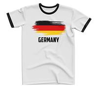 Purple Print House Germany Flag Brush Deutschland T-Shirt, Football Shirt Mens White Black Ringer T Shirt Top, L, White/Black