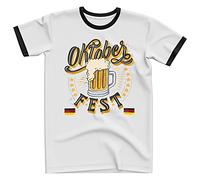 Purple Print House Germany Oktoberfest T Shirt, Deutschland Oktober Fest Beer T-Shirt Mens White Black Ringer Tshirt, S, White/Black