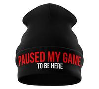 Purple Print House Gifts for Gamers - Paused My Game to be here Funny Beanie Hat - Gamer Gifts Gifts for him Gaming Gifts (Black)