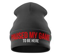 Purple Print House Gifts for Gamers - Paused My Game to be here Funny Beanie Hat - Gamer Gifts Gifts for him Gaming Gifts (Dark Grey)