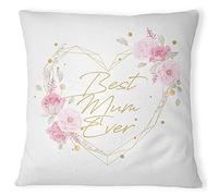 Purple Print House Gifts for mum on her birthday, Best Mum Ever Cushion, Square Cotton Throw Cushion Cover and Insert for Home, Mothers Day Idea, White, Cover & Pad