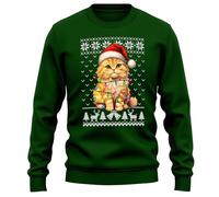 Purple Print House Ginger Cat Christmas Sweatshirt For Men Women Fairisle Xmas Jumper Kitten Unisex Sweater, XXL, Bottle